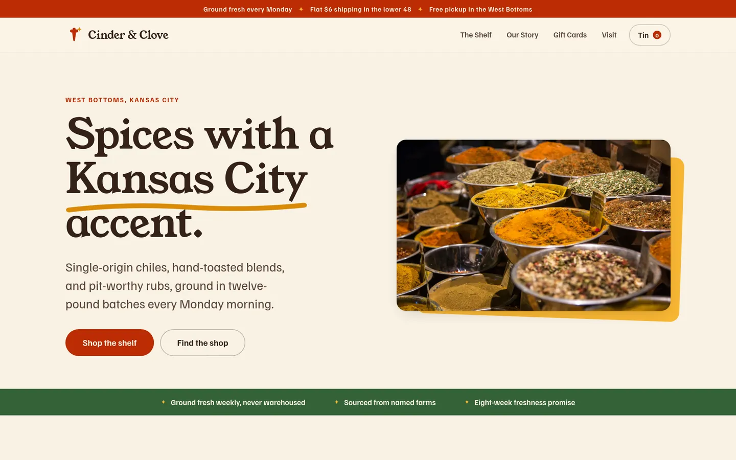 Cinder & Clove, a e-commerce concept site designed and built by Adam Tyrrell