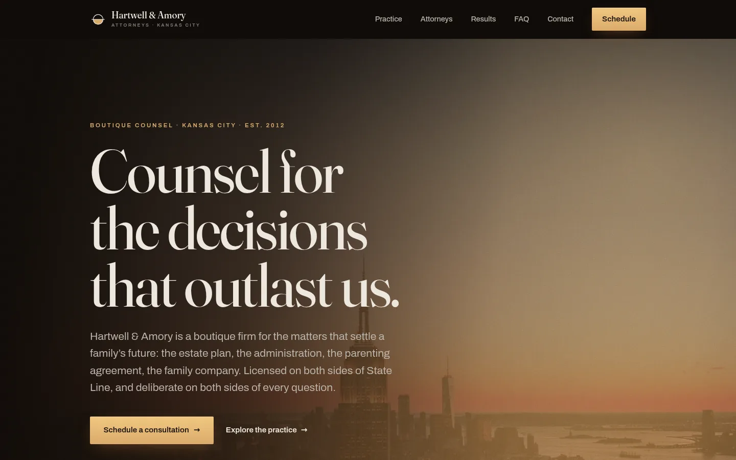 Hartwell & Amory, a law firm concept site designed and built by Adam Tyrrell