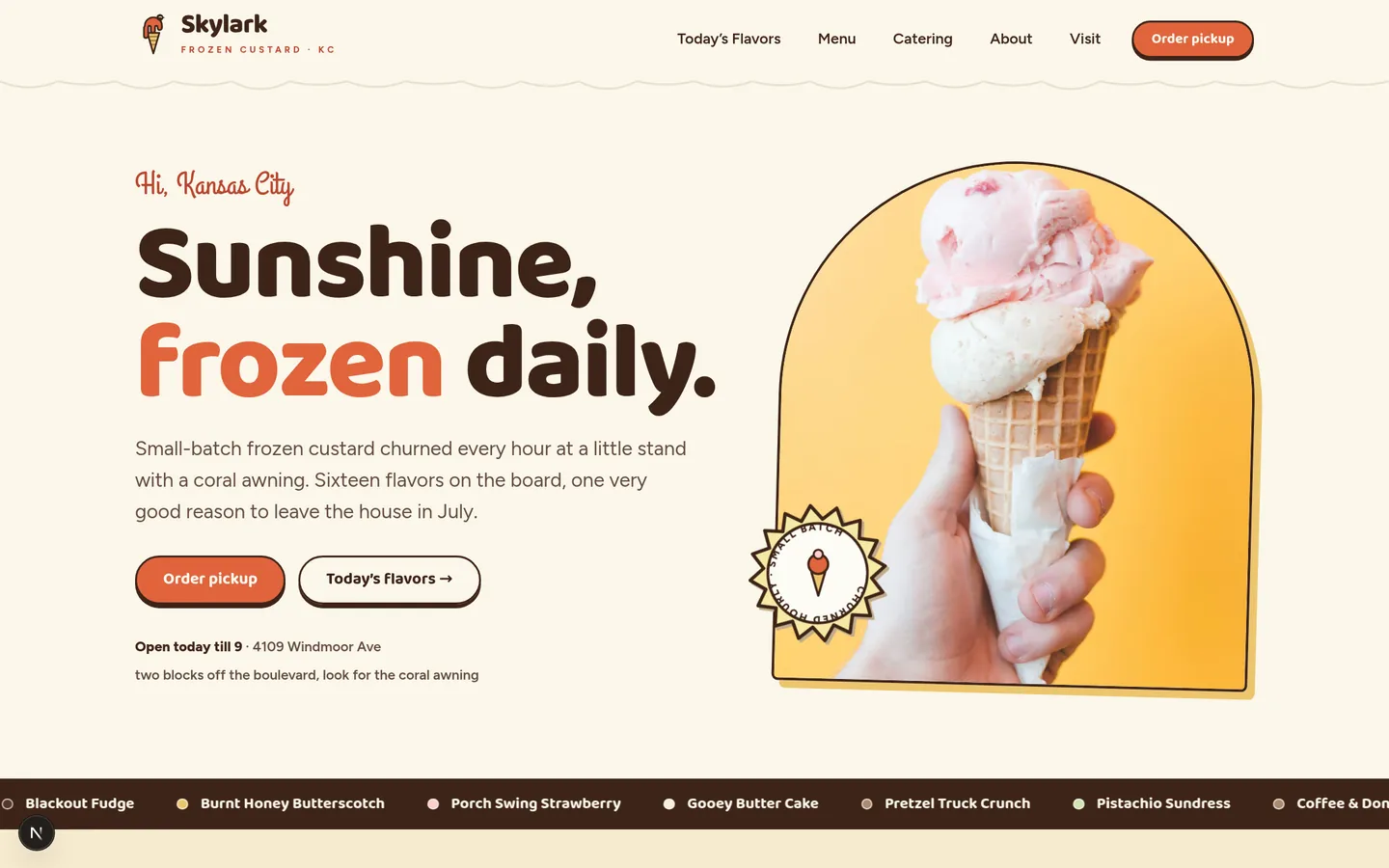 Skylark Frozen Custard, a ice cream shop concept site designed and built by Adam Tyrrell