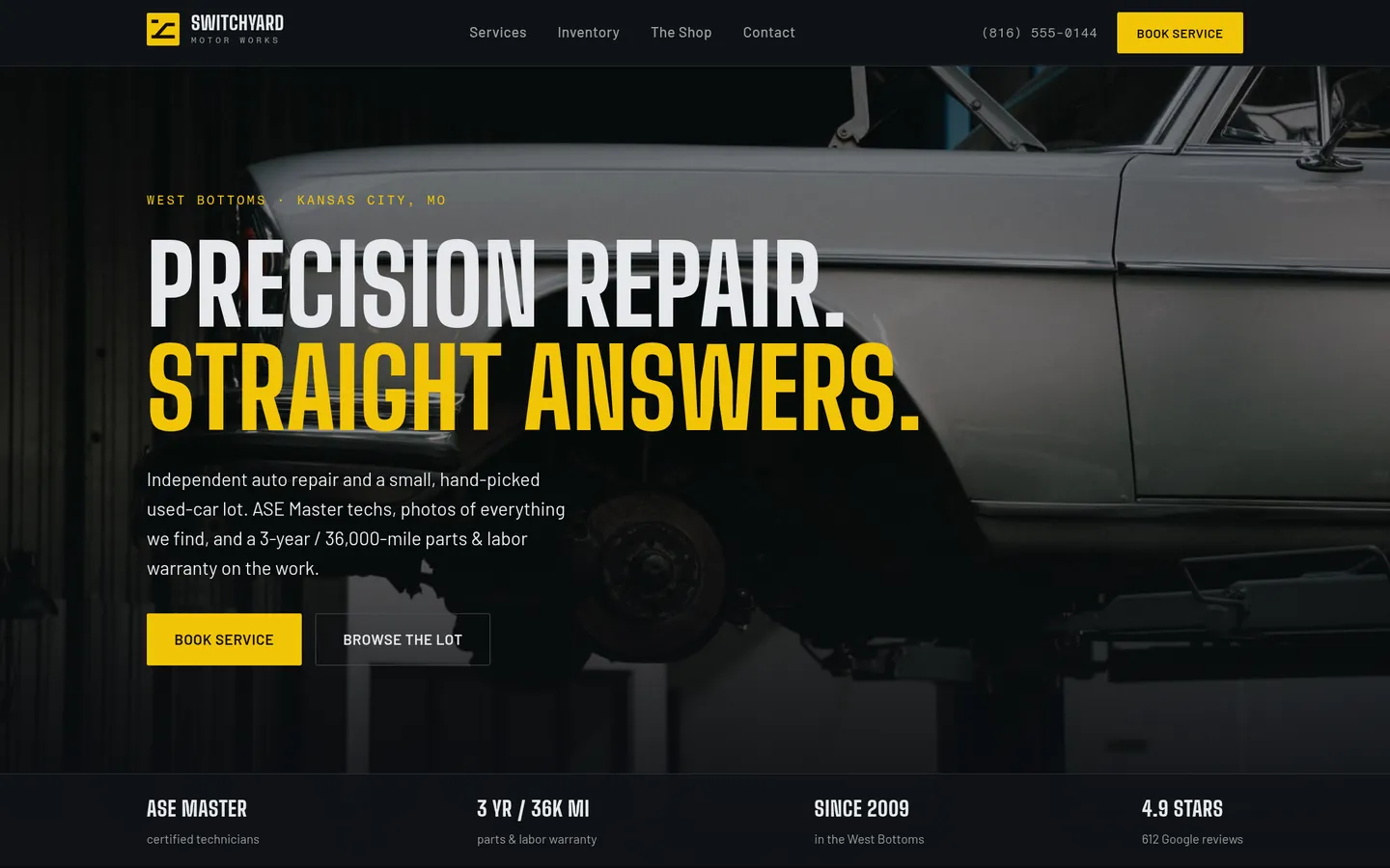Switchyard Motor Works, a auto repair concept site designed and built by Adam Tyrrell